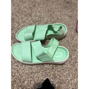 Crocs LiteRide Stretch Straps Sandals Mint Green 206081 Women Size 8 Water Shoes